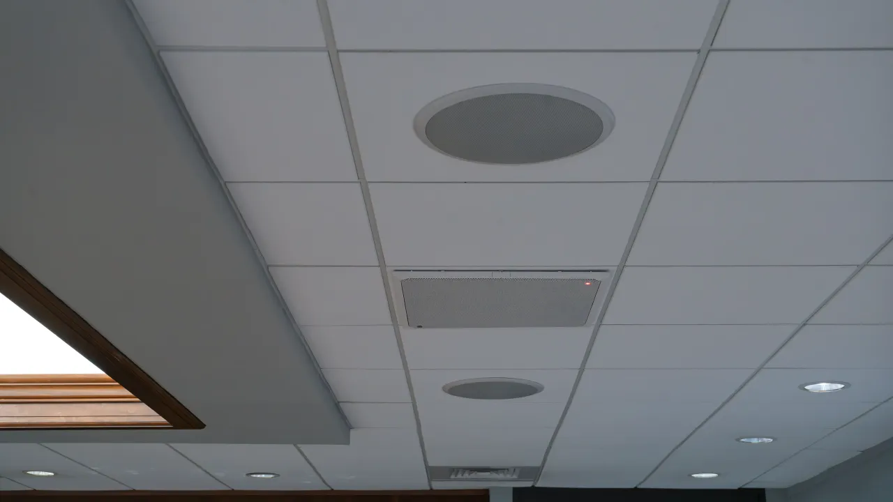 A corporate workspace with AV systems integrated by IKBSystems.