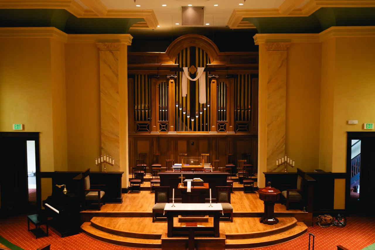 First Presbyterian Church of Columbia sanctuary, where IKBSystems installed the AV and streaming production system.