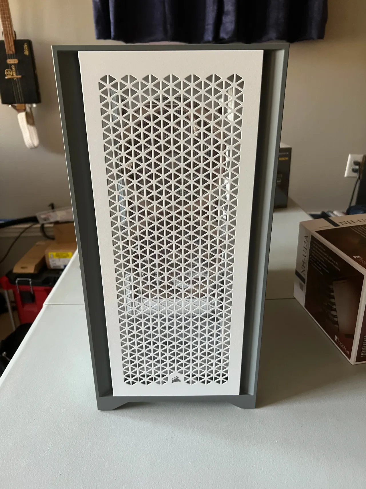Front mesh panel of the custom production workstation PC built for the streaming system.