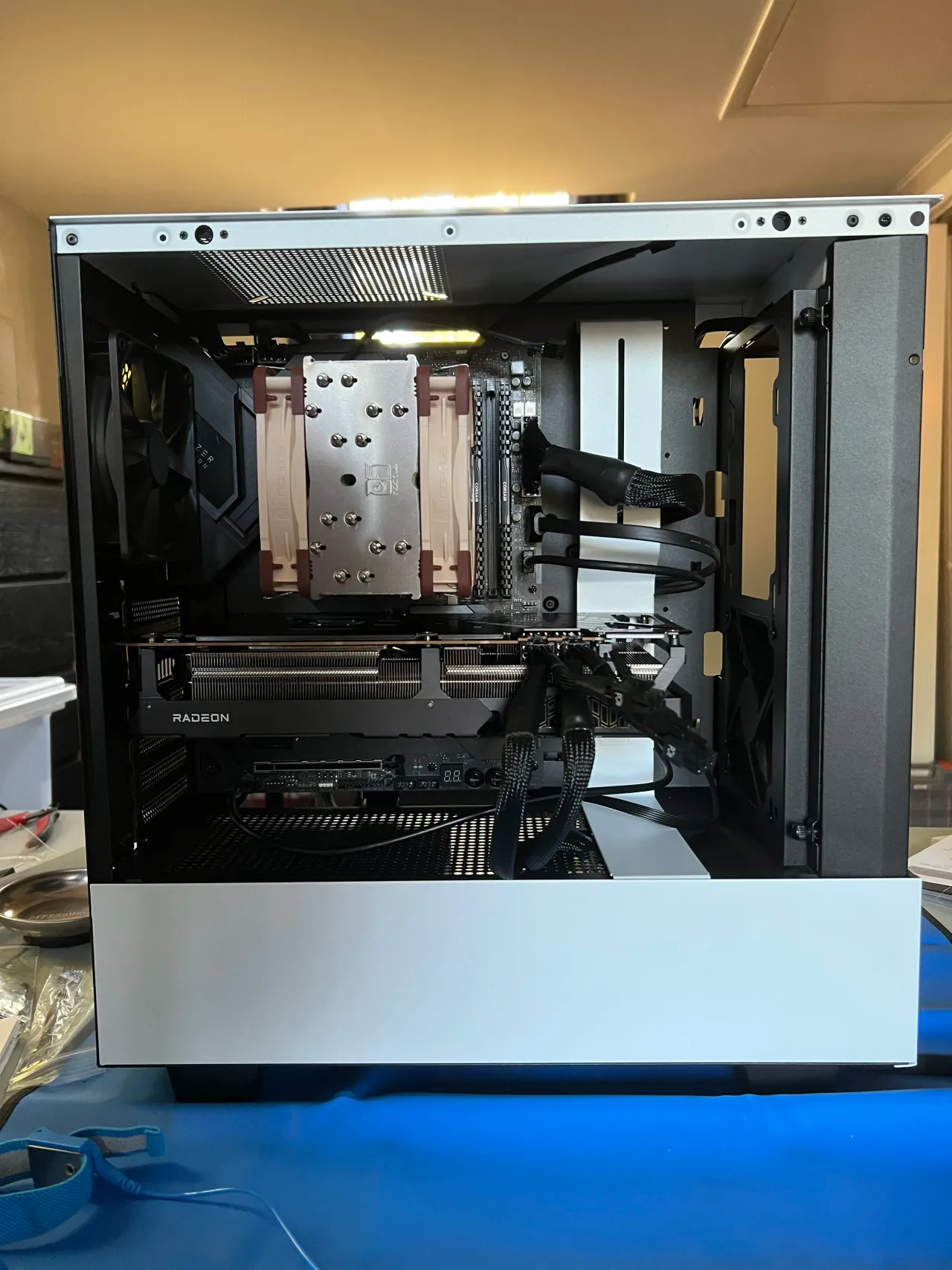 Interior of the custom multimedia production workstation PC, showing the motherboard and graphics card.